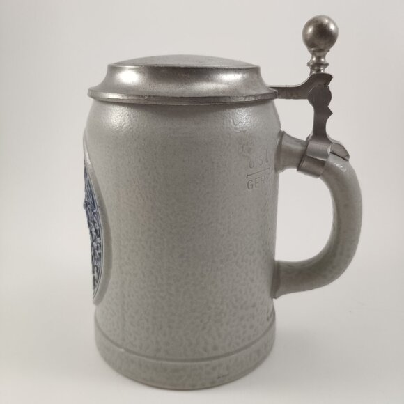 Gerz Salt Glaze Stein Relief Embossed Pottery with Pewter Lid Vtg W.Germany 6.5" - Picture 3 of 13